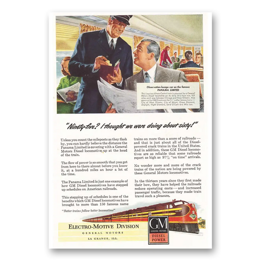 1947 GM Electro Motive Ninety Five I Thought We Were Doing About Sixty Vintage Magazine Print Ad