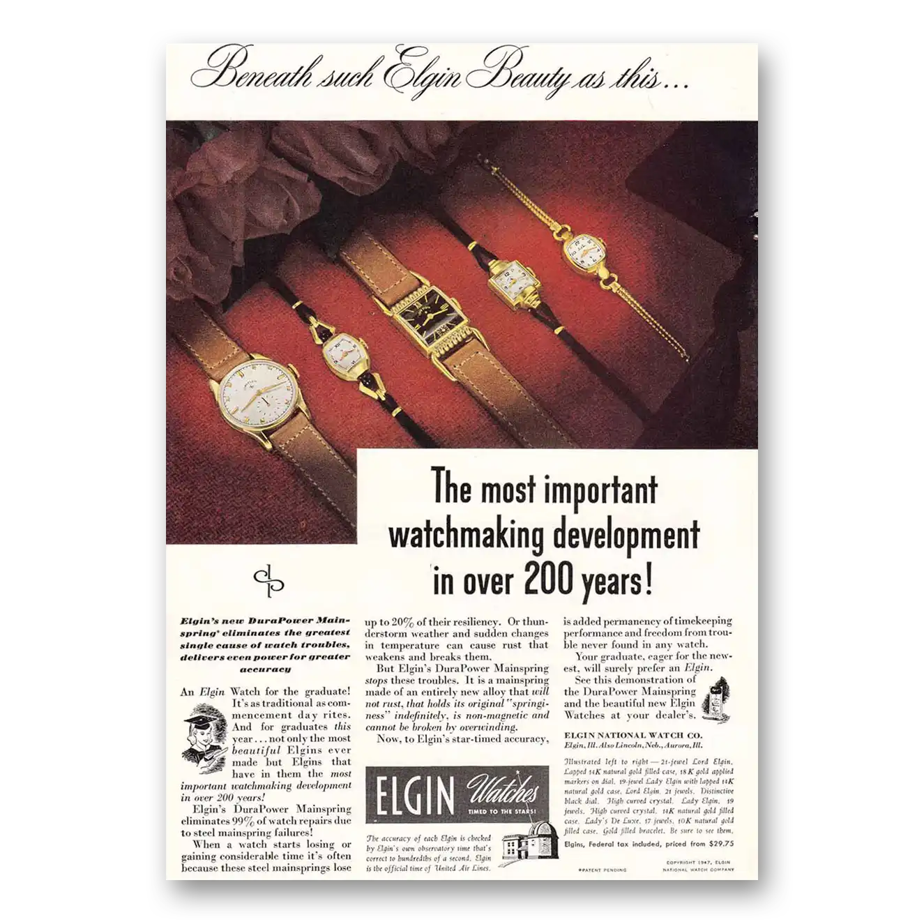 1947 Elgin Watch Beneath Such Elgin Beauty Vintage Magazine Print Ad