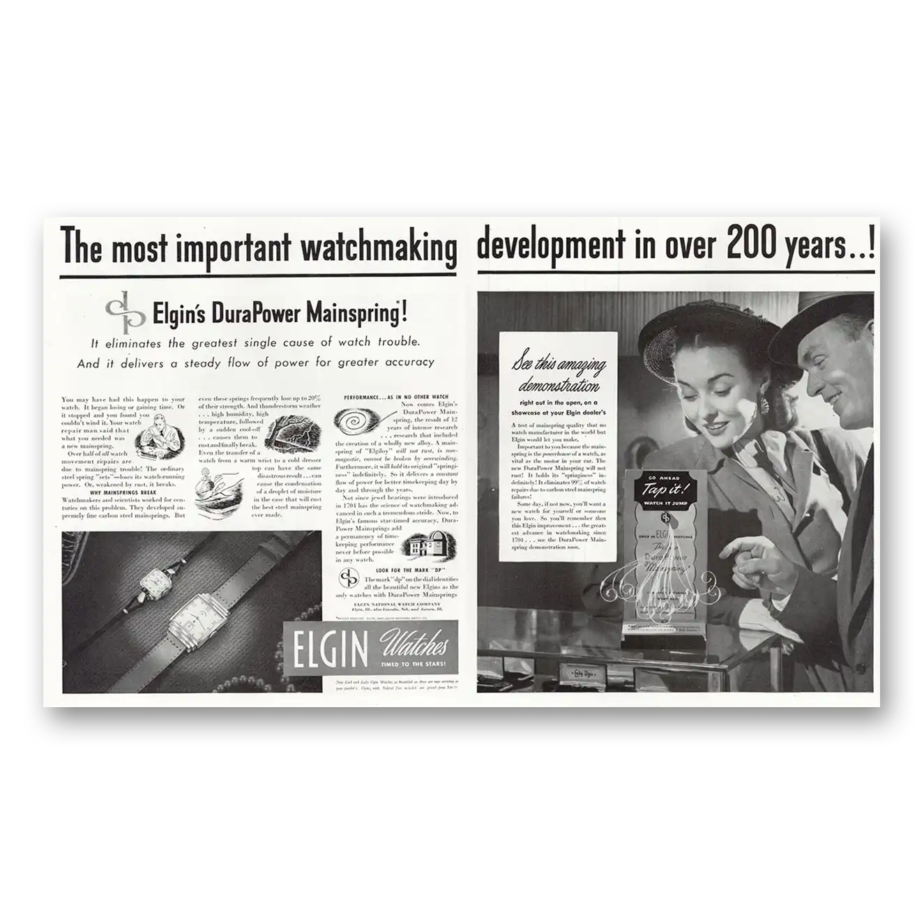 1947 Elgin Watch DuraPower Mainspring Vintage Magazine Print Ad