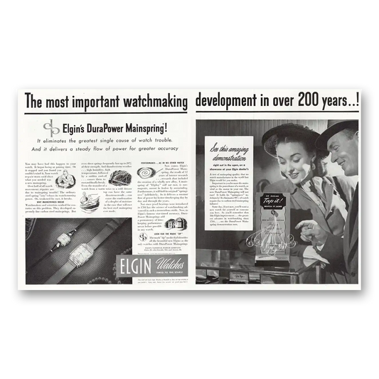 1947 Elgin Watch DuraPower Mainspring Vintage Magazine Print Ad