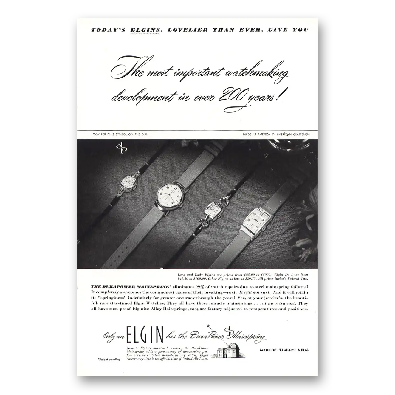 1947 Elgin Watch Watchmaking Development In Over 200 Years Vintage Magazine Print Ad