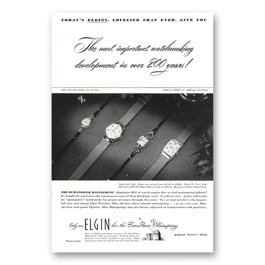 1947 Elgin Watch Watchmaking Development In Over 200 Years Vintage Magazine Print Ad