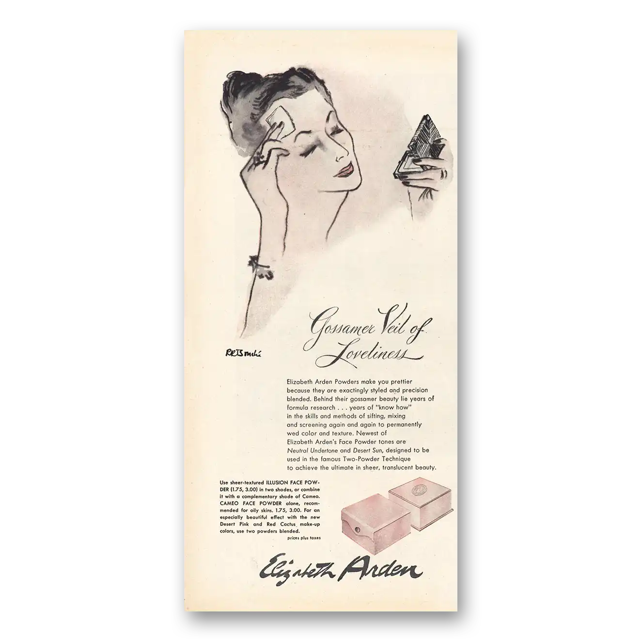 1947 Elizabeth Arden Gossamer Vail of Loveliness Vintage Magazine Print Ad