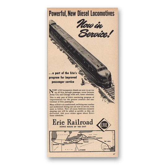 1947 Erie Railroad Diesel Locomotives Vintage Magazine Print Ad