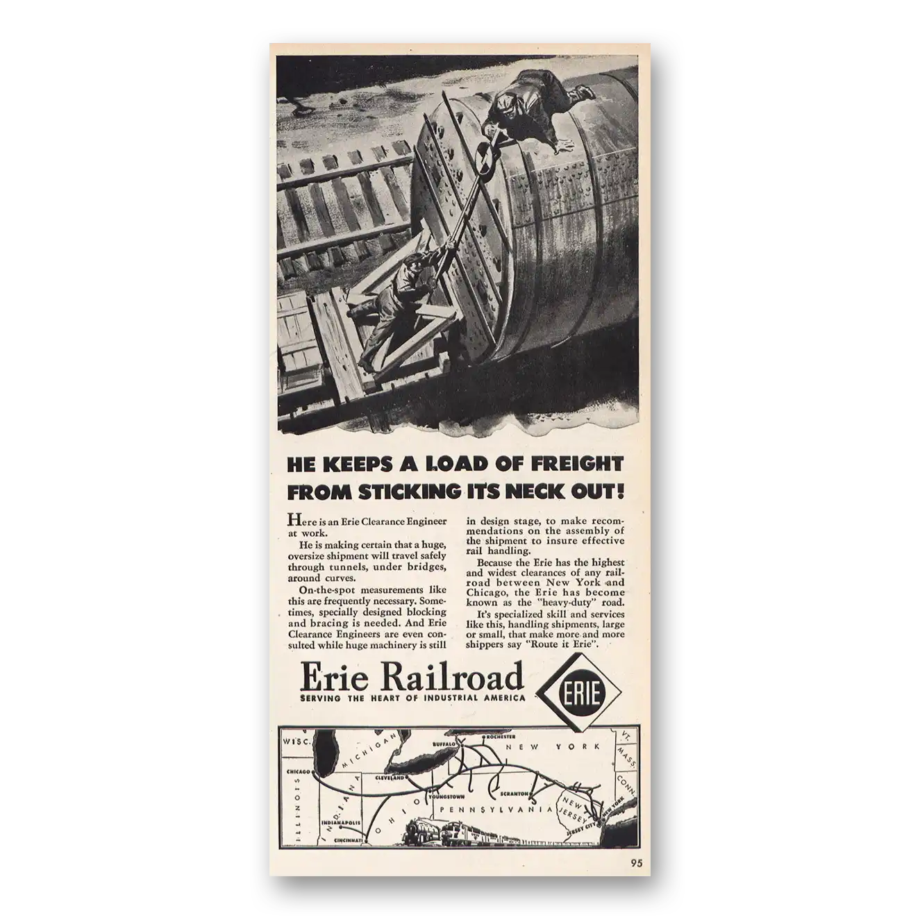 1947 Erie Railroad Load of Freight Vintage Magazine Print Ad