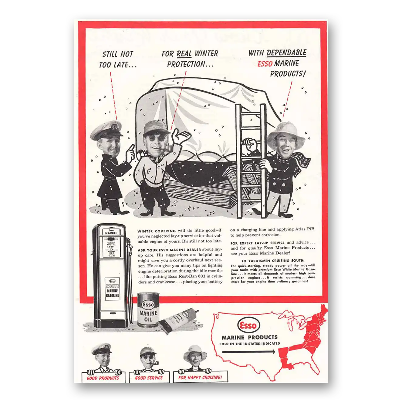 1947 Esso Marine Products Winter Covering Vintage Magazine Print Ad