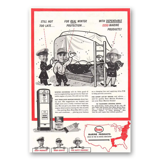 1947 Esso Marine Products Winter Covering Vintage Magazine Print Ad