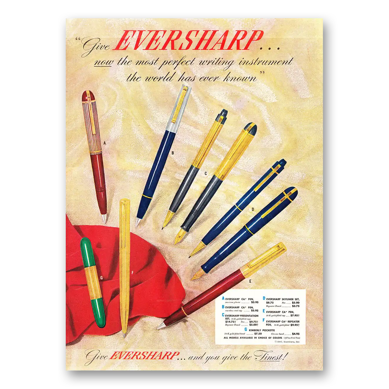 1947 Wahl Eversharp Now the Most Perfect Writing Instrument Vintage Magazine Print Ad