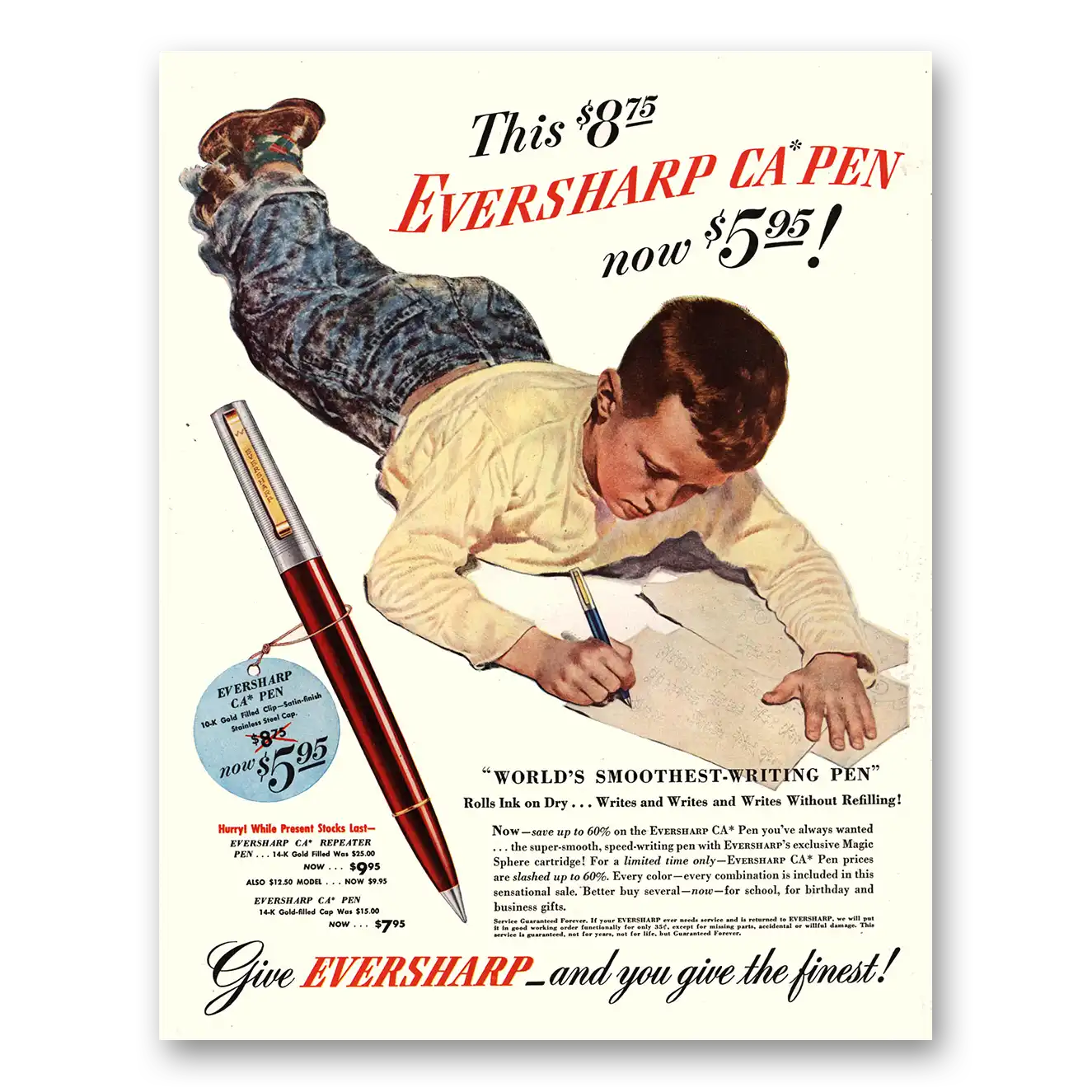 1947 Wahl Eversharp Worlds Smoothest Writing Pen Vintage Magazine Print Ad