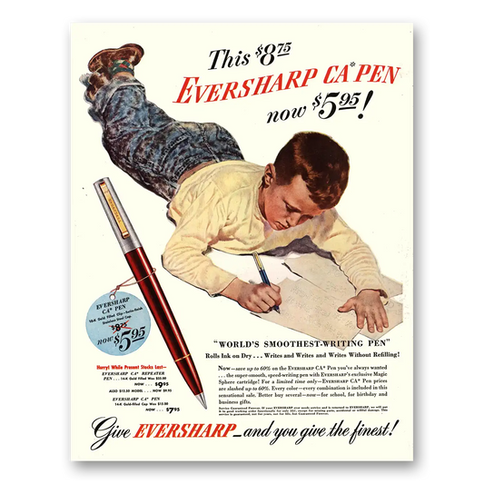 1947 Wahl Eversharp Worlds Smoothest Writing Pen Vintage Magazine Print Ad