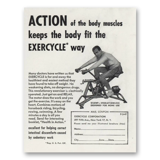 1947 Exercycle Action of the Body Muscles Vintage Magazine Print Ad