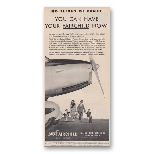 1947 Fairchild Engine No Flight of Fancy Vintage Magazine Print Ad