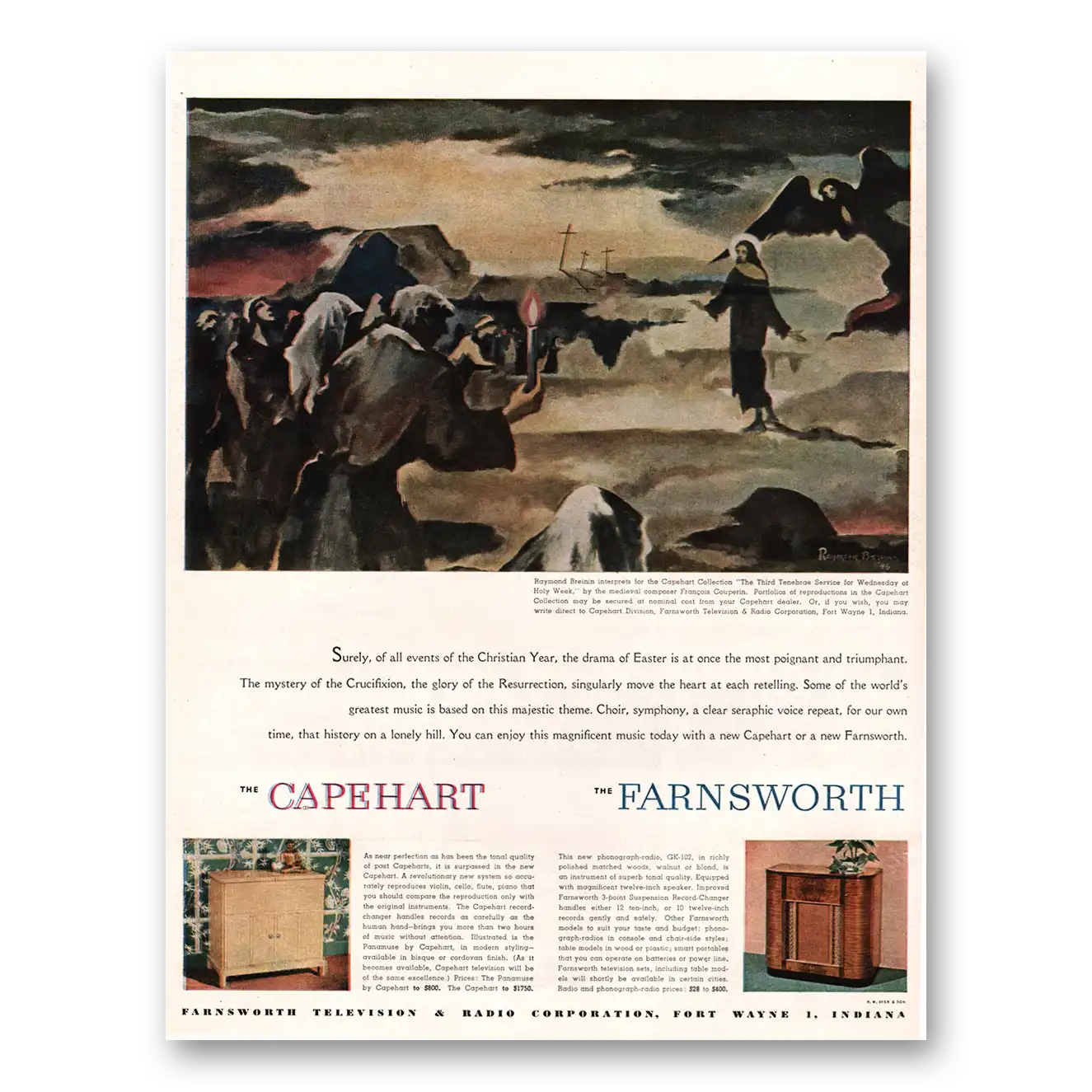 1947 Farnsworth Television Drama of Easter Vintage Magazine Print Ad