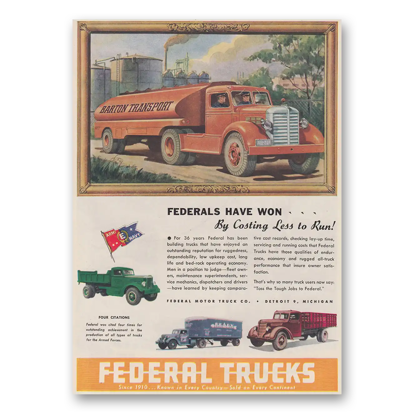 1945 Federal Motor Truck Federals Have Won Vintage Magazine Print Ad