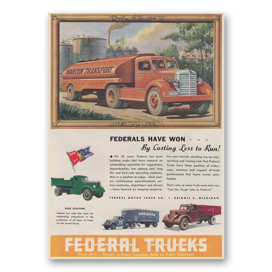 1945 Federal Motor Truck Federals Have Won Vintage Magazine Print Ad