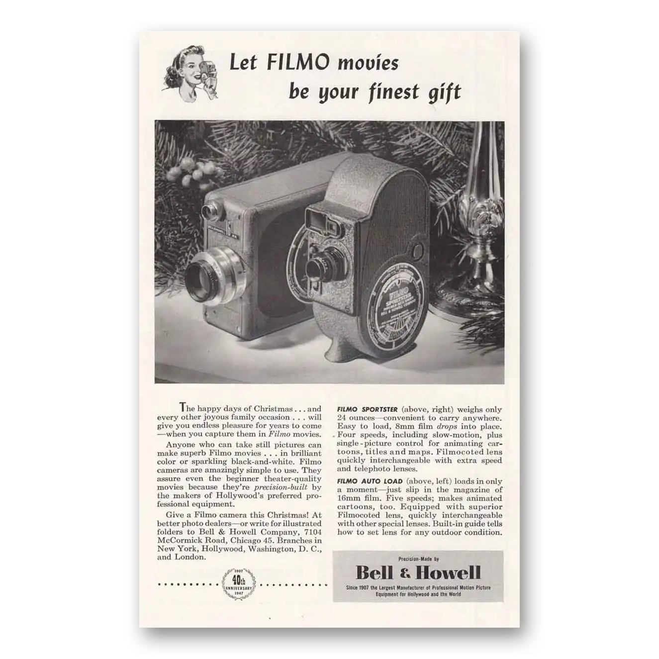 1947 Filmo Camera Finest Gift Vintage Magazine Print Ad