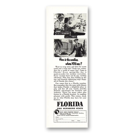 1947 Florida How is the Weather Vintage Magazine Print Ad