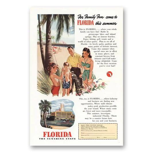 1947 Florida For Family Fun Come to Florida Vintage Magazine Print Ad