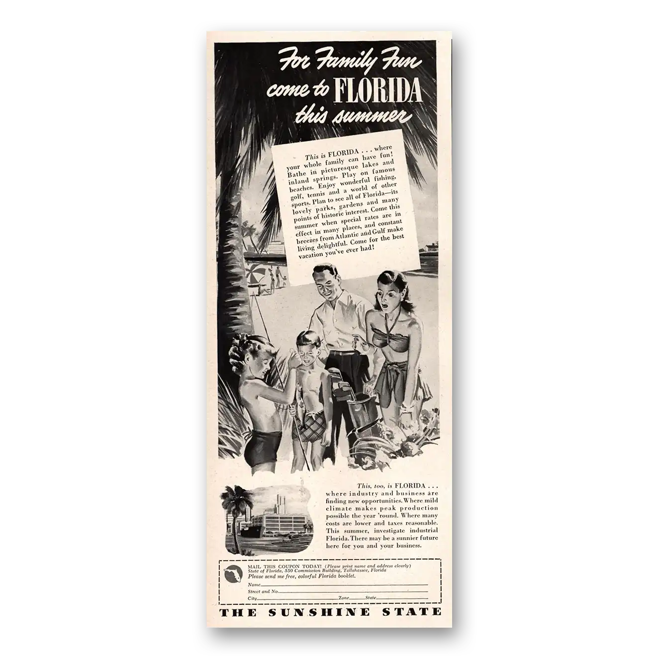 1947 Florida Family Fun Come to Florida Vintage Magazine Print Ad