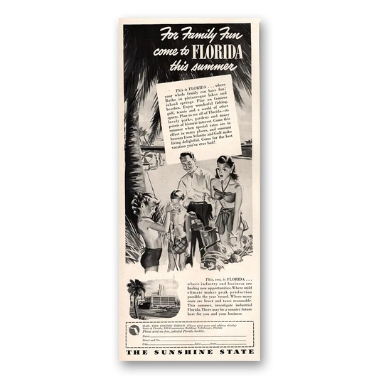 1947 Florida Family Fun Come to Florida Vintage Magazine Print Ad