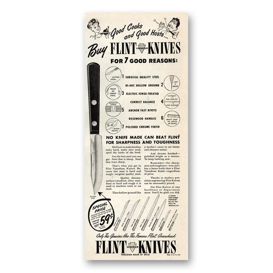 1947 Flint Knives Good Cooks and Good Hosts Vintage Magazine Print Ad