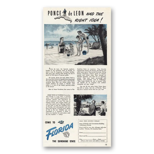 1947 Florida Ponce de Leon Right Idea Vintage Magazine Print Ad