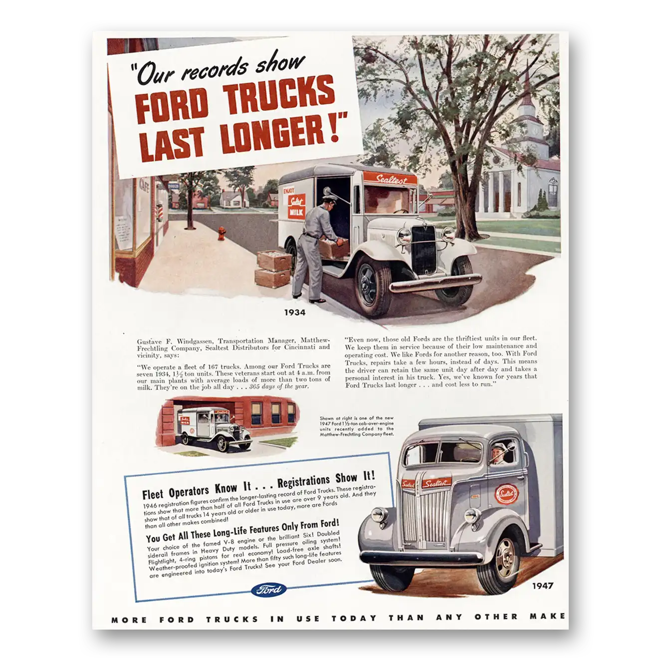 1947 Ford Trucks Sealtest Ice Cream Vintage Magazine Print Ad