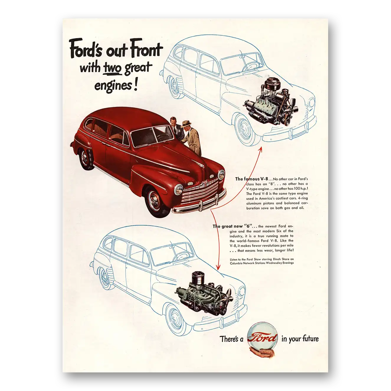 1947 Ford Out Front With Two Great Engines Vintage Magazine Print Ad