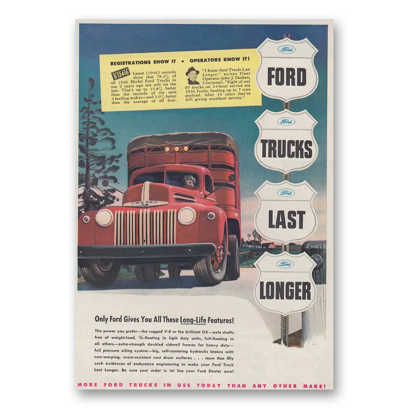 1947 Ford Trucks Long Life Features Registrations Show It Vintage Magazine Print Ad