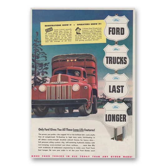 1947 Ford Trucks Long Life Features Registrations Show It Vintage Magazine Print Ad