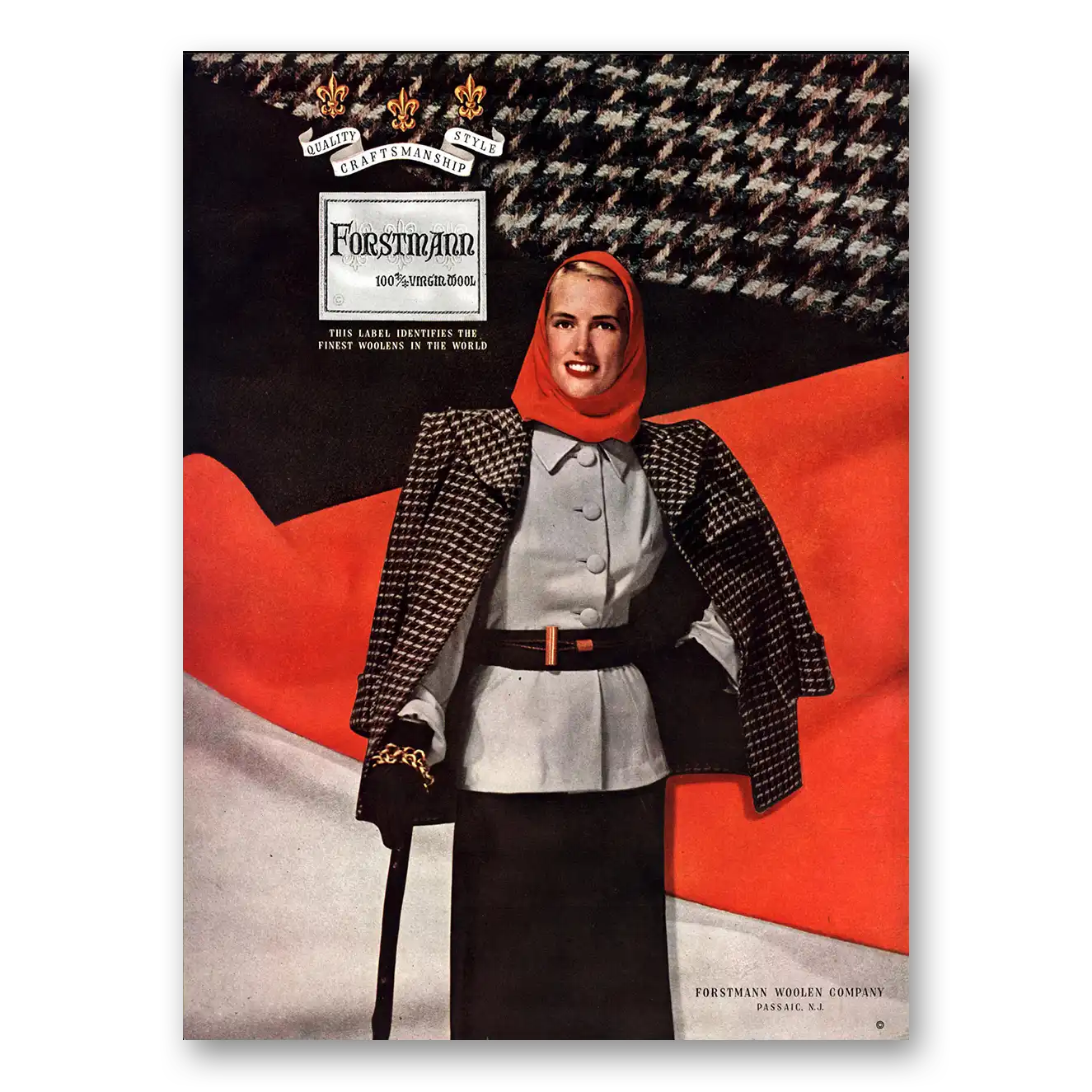 1947 Forstmann Wool Red Scarf Coat Vintage Magazine Print Ad