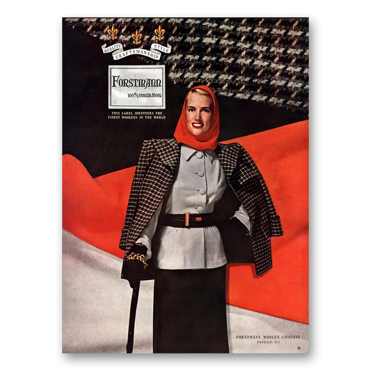 1947 Forstmann Wool Red Scarf Coat Vintage Magazine Print Ad