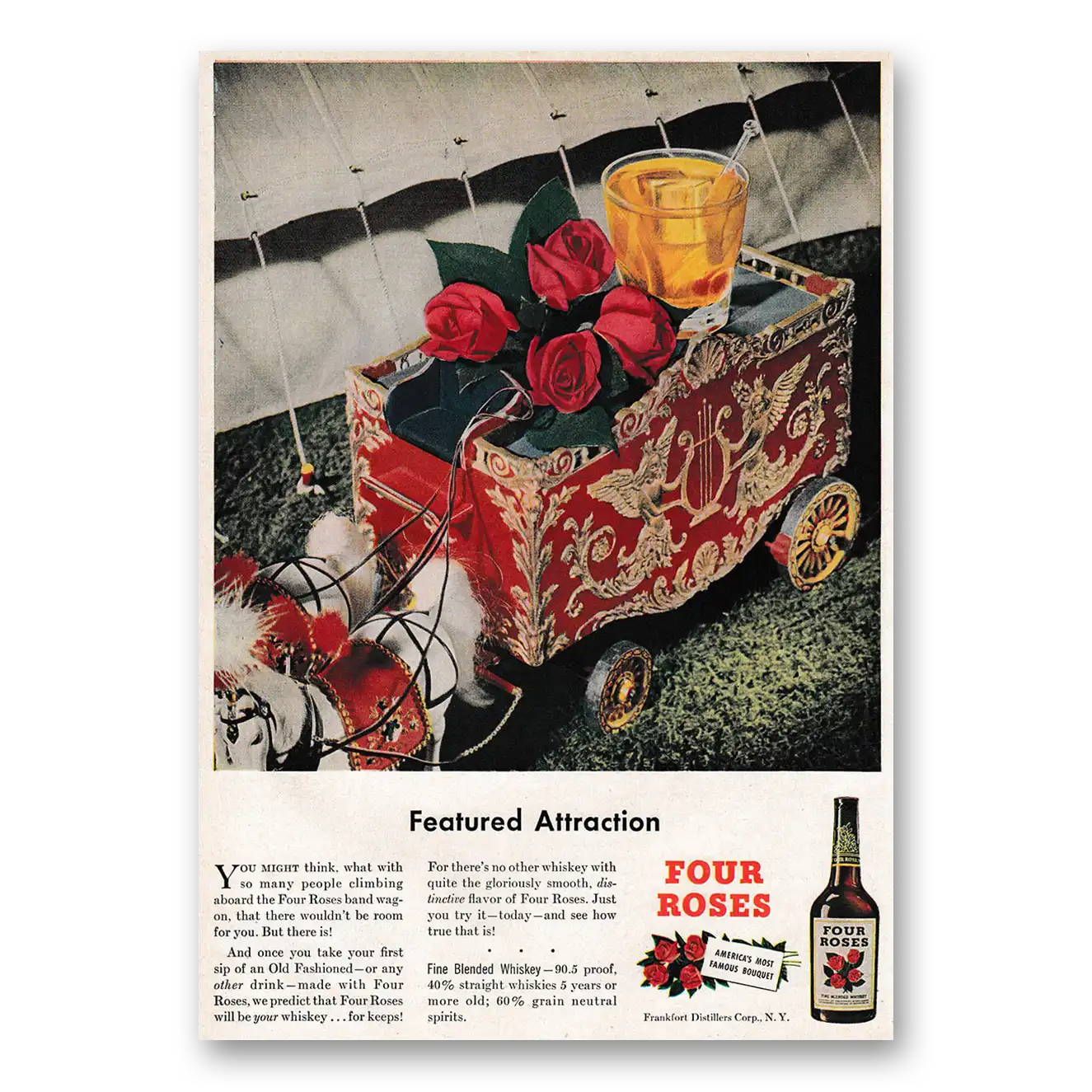 1947 Four Roses Featured Attraction Vintage Magazine Print Ad