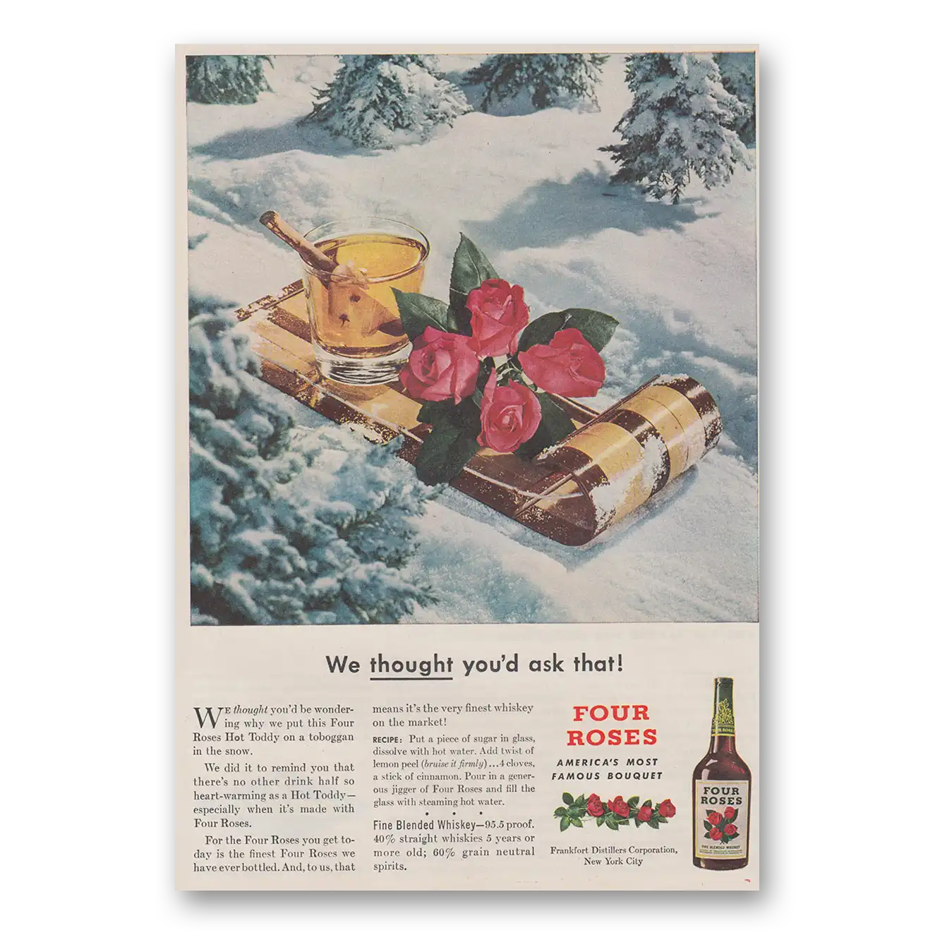 1947 Four Roses We Thought You'd Ask That Vintage Magazine Print Ad