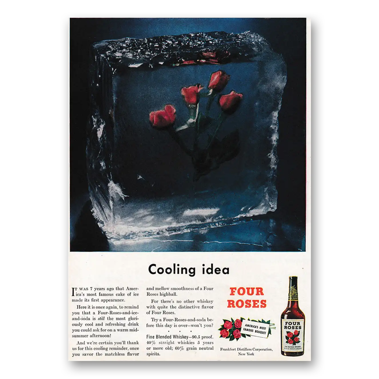 1947 Four Roses Cooling Idea Vintage Magazine Print Ad