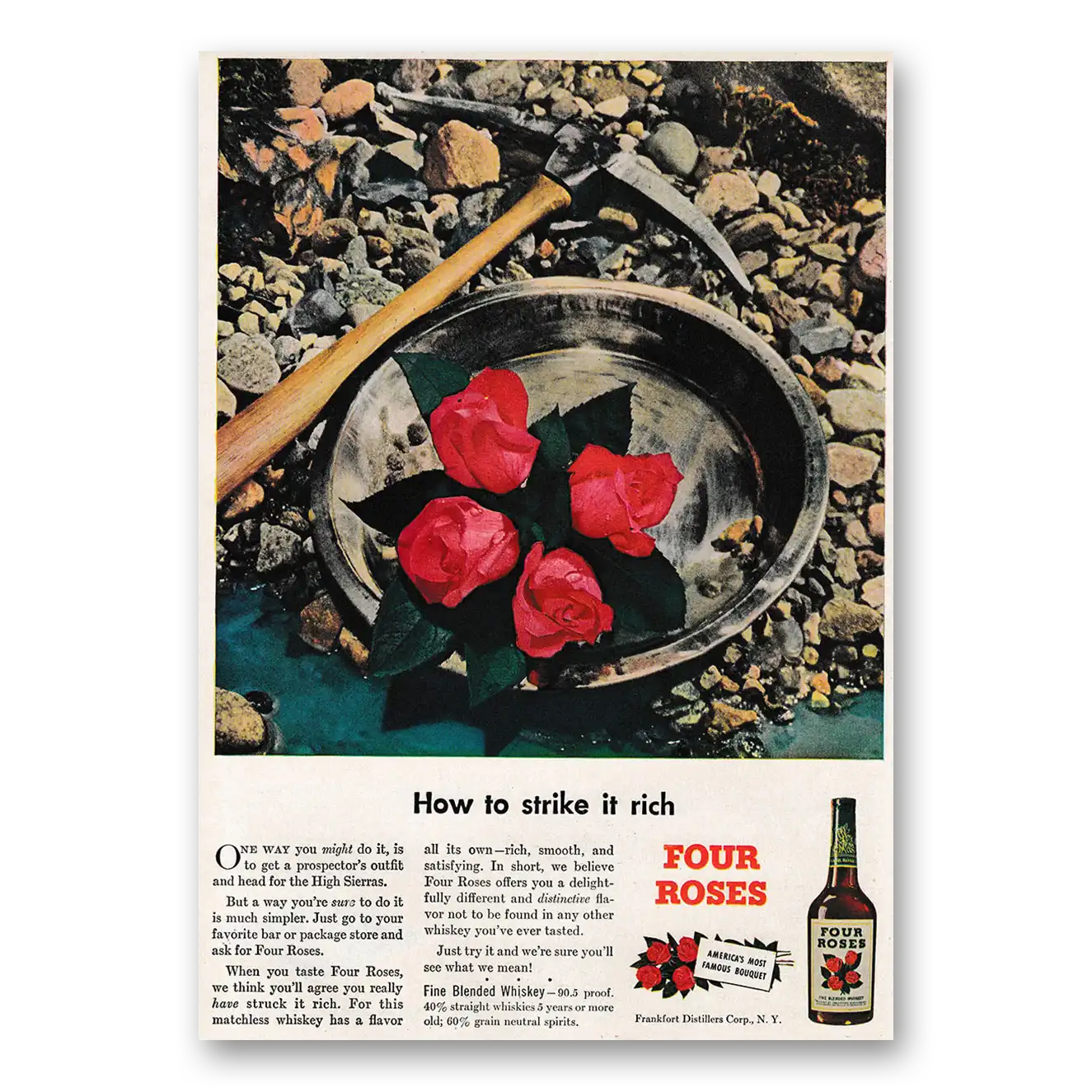 1947 Four Roses How to Strike It Rich Vintage Magazine Print Ad