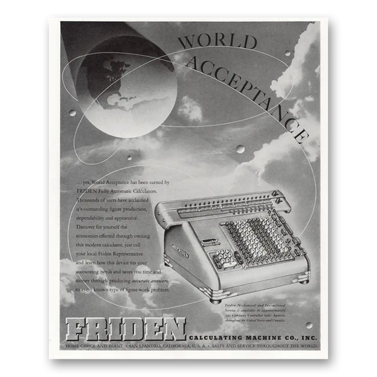 1947 Friden Calculator World Acceptance Vintage Magazine Print Ad