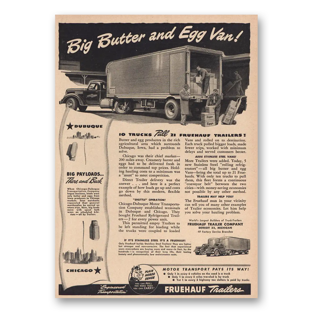 1947 Fruehauf Trailer Butter Egg Van Vintage Magazine Print Ad