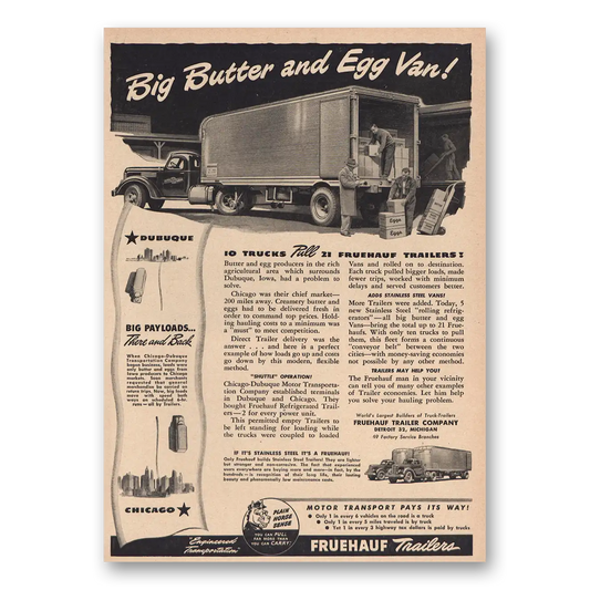 1947 Fruehauf Trailer Butter Egg Van Vintage Magazine Print Ad