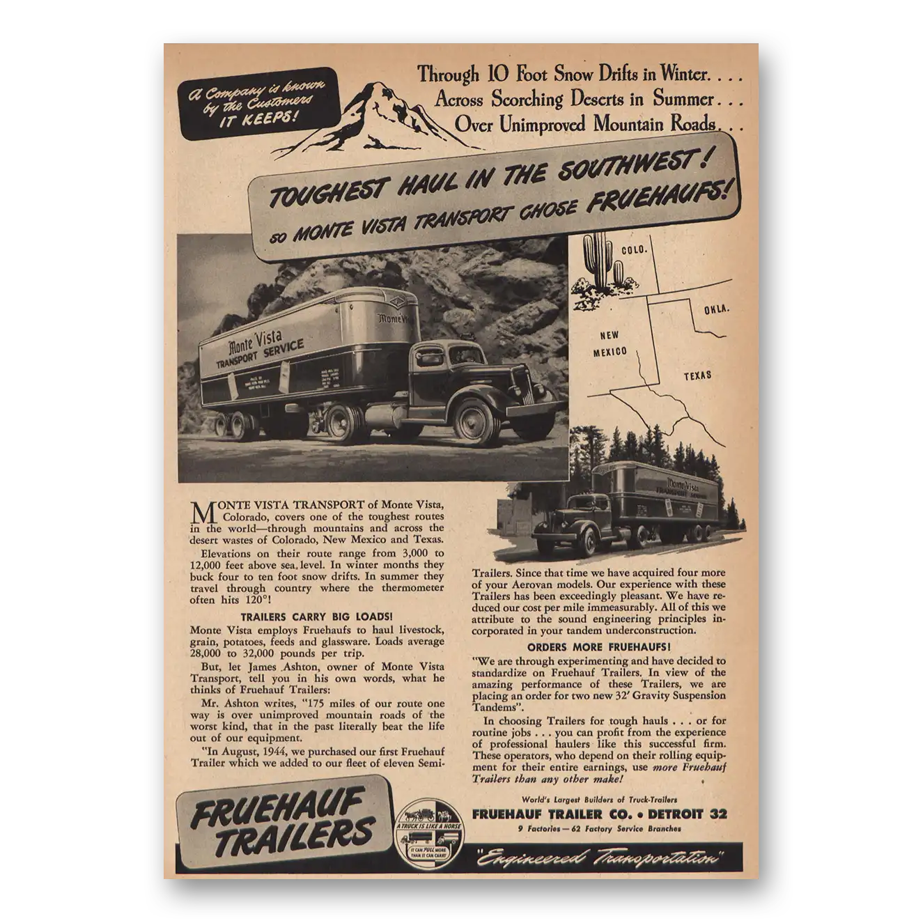 1947 Fruehauf Trailer Toughest Haul Southwest Vintage Magazine Print Ad