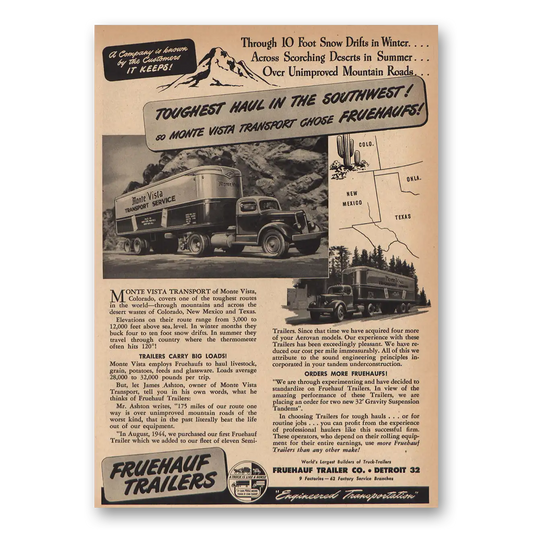 1947 Fruehauf Trailer Toughest Haul Southwest Vintage Magazine Print Ad