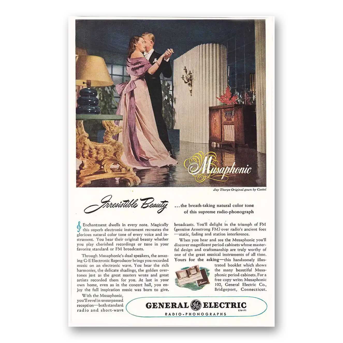 1947 General Electric Radio Irresistible Beauty Vintage Magazine Print Ad