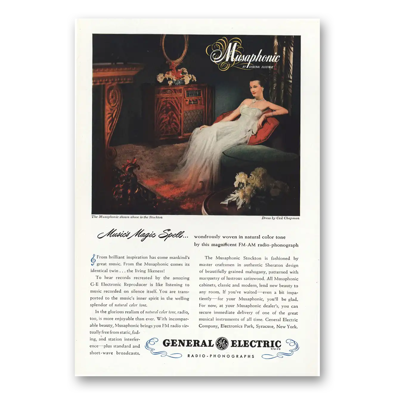 1947 General Electric Radio Musaphonic Stockton Vintage Magazine Print Ad