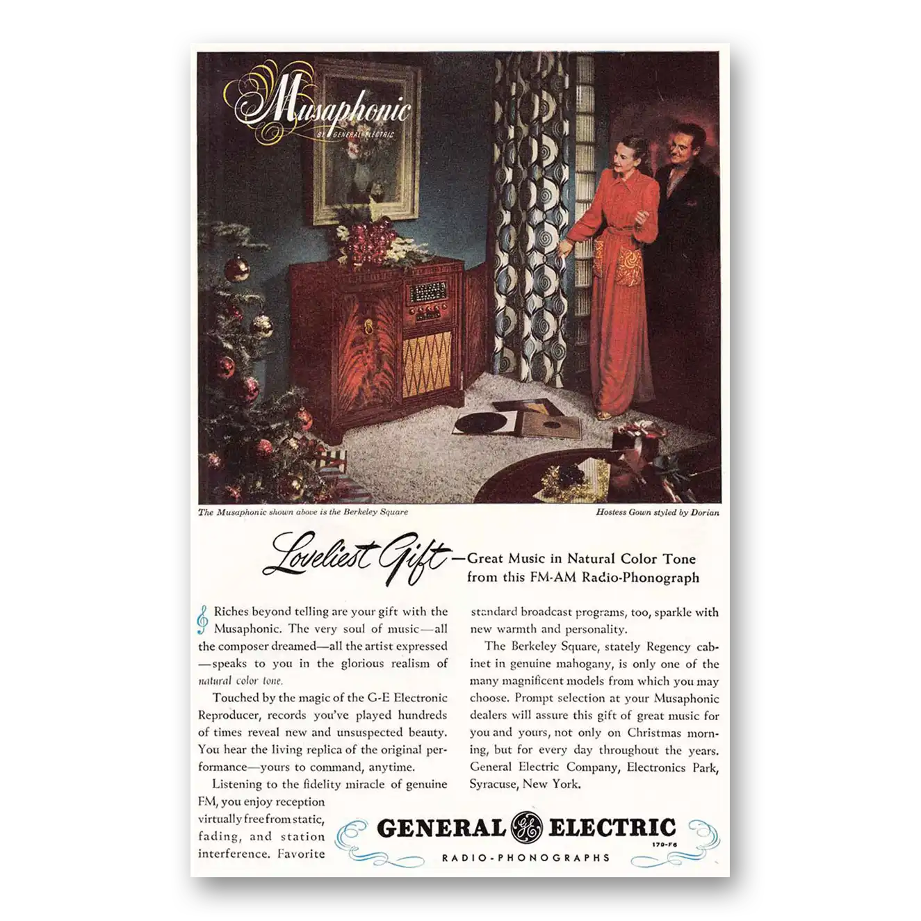 1947 General Electric Radio Musaphonic Berkeley Square Vintage Magazine Print Ad