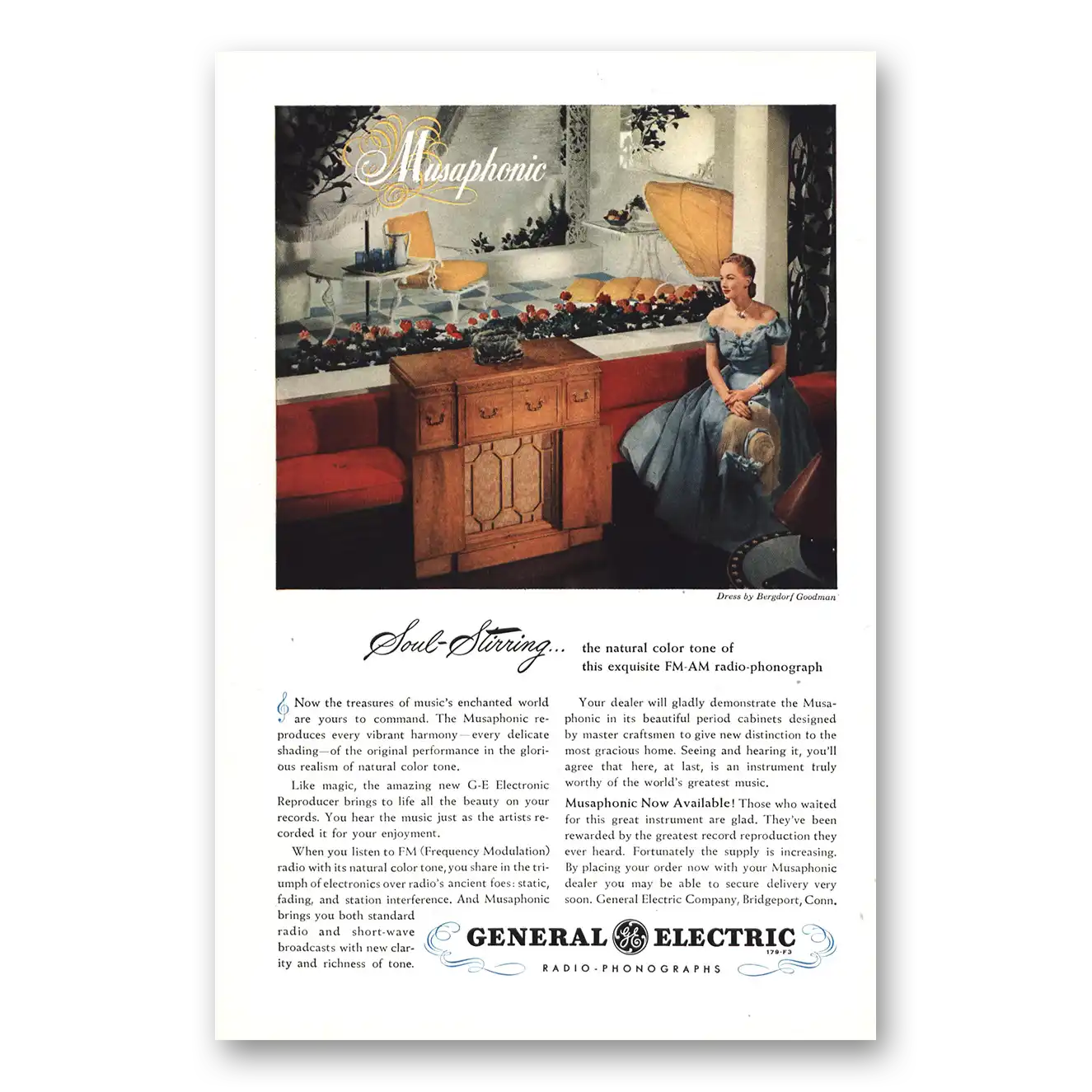 1947 General Electric Radio Musaphonic Soul Stirring Natural Color Vintage Magazine Print Ad