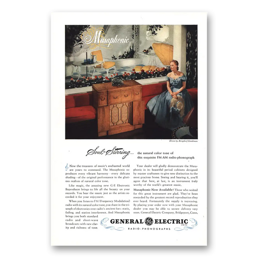 1947 General Electric Radio Musaphonic Soul Stirring Natural Color Vintage Magazine Print Ad