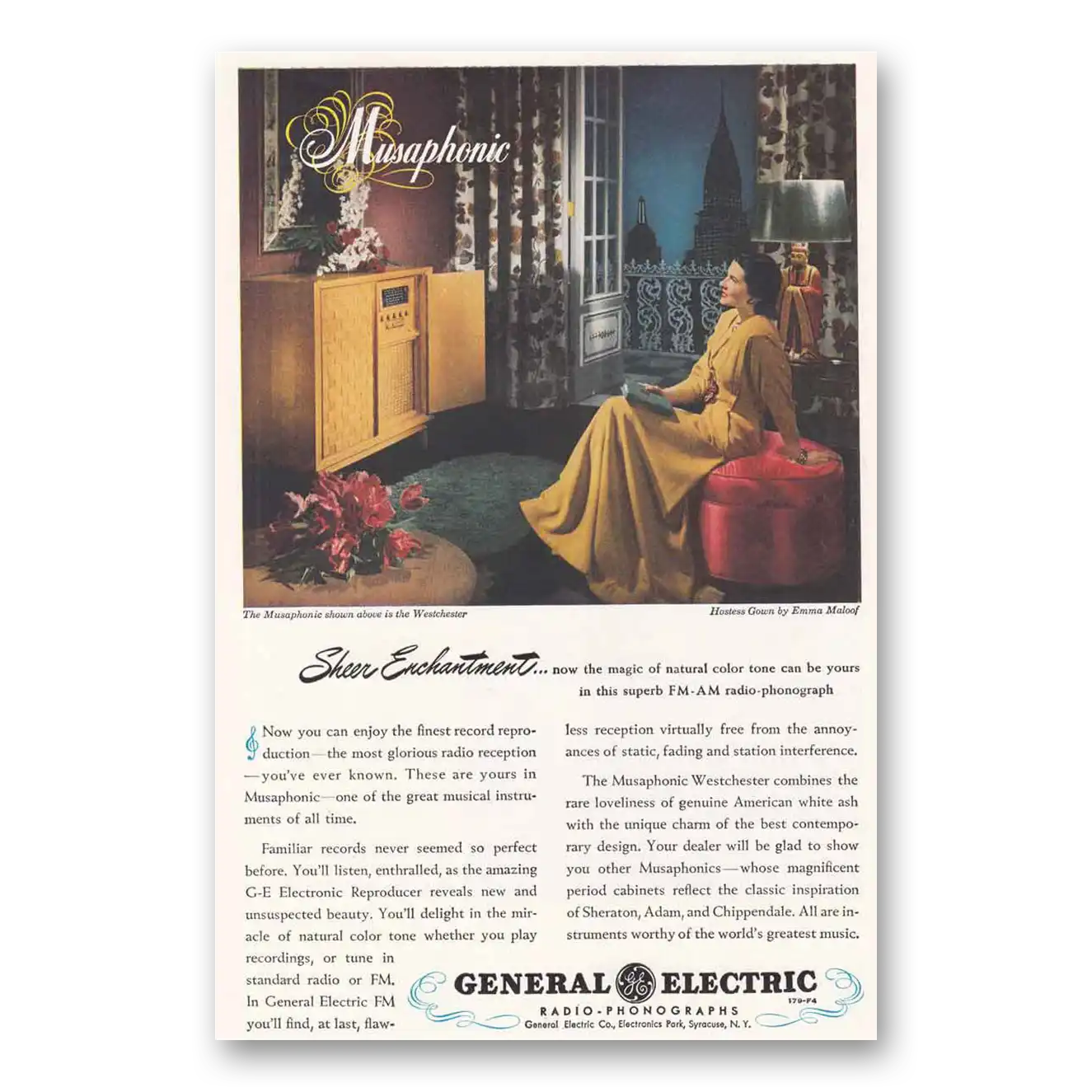 1947 General Electric Radio Musaphonic Emma Maloof Sheer Enchantment Vintage Magazine Print Ad