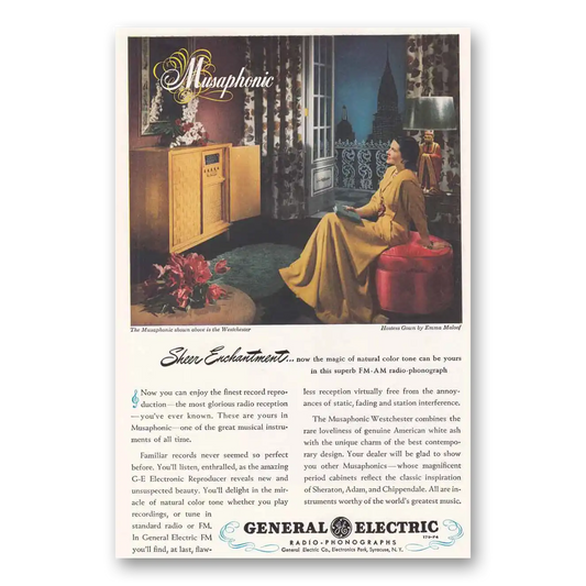 1947 General Electric Radio Musaphonic Emma Maloof Sheer Enchantment Vintage Magazine Print Ad