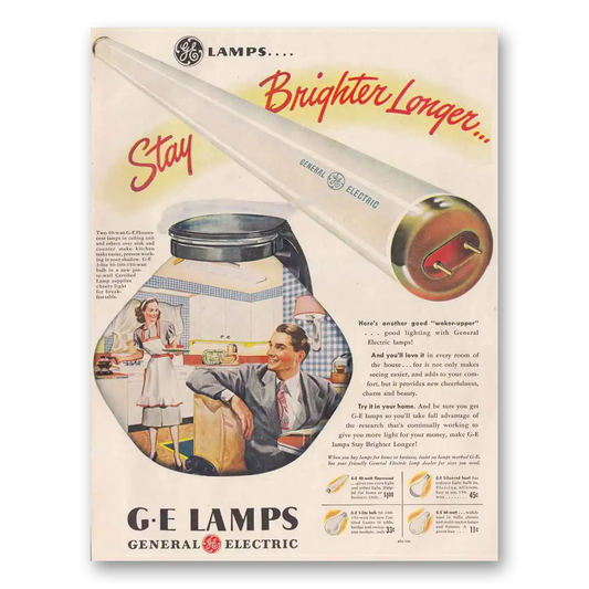 1947 GE Lamps Stay Brighter Longer Waker Upper Vintage Magazine Print Ad