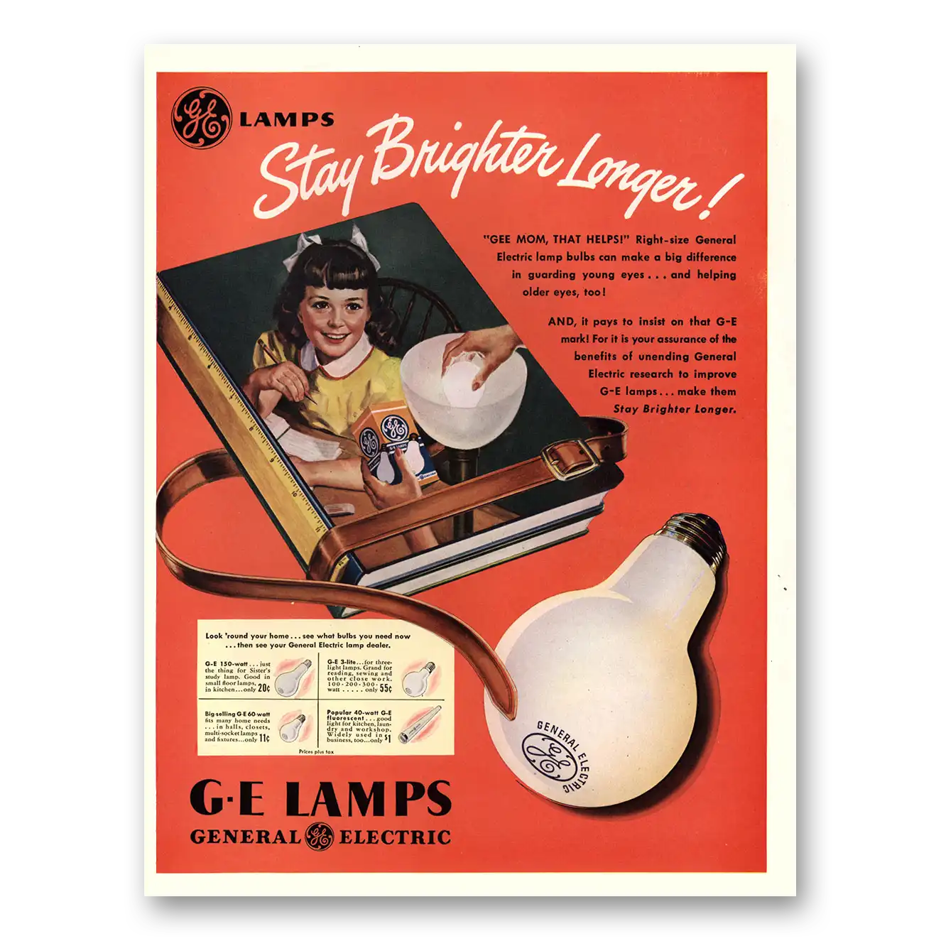 1947 GE Lamps Stay Brighter Longer Vintage Magazine Print Ad